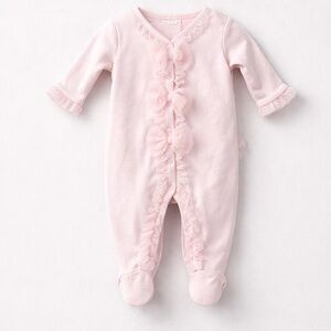 FAO pink ruffles and bows one piece footed jumpsuit size newborn